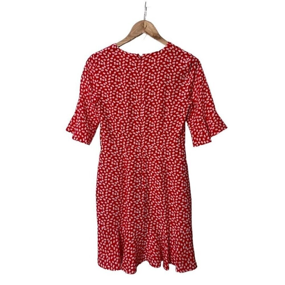 Marie Oliver Red White Print Silk Dress 2 0875 - Picture 3 of 5
